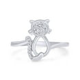 thumbnail image 2 of AFFY Round Natural Diamond Cat Womens Ring in 14k White Gold Over Sterling Silver (0.05 Cttw), 2 of 7