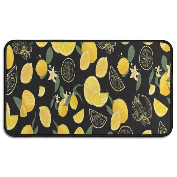 Yellow Lemon Fruit Slices Black Pattern Door Rugs,Washable Non Slip Door Mats Indoor,Decorative Door Mats,Entry Mat Indoor for Entrance,Bedroom,Kitchen,Bathroom,30"x17"