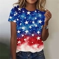 thumbnail image 2 of Htigea 4th of July Star Print T-Shirts for Women Red White and Blue Short Sleeve Patriotic Tops Summer Crewneck Pullover Tees, 2 of 8