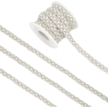 1Set 4.6 Yards White Pearl Beaded Trim 3/8 inch(10mm) Wide Bridal Lace Trim Fabric for DIY Dress Wedding Decoration Sewing Crafts