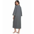 thumbnail image 3 of MAYFISH Women's 3/4 Sleeve Lightweight Bathrobes: 100% Cotton Zipper Robes with Pockets, Perfect Loungewear(Dark Grey,L), 3 of 5