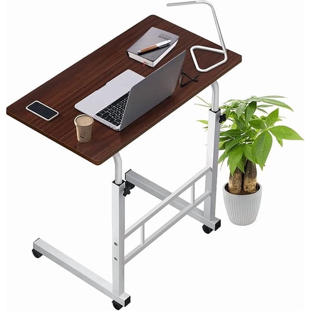 Escritorio para Laptop, Escritorio de pie móvil con Altura Ajustable, Mesa con Ruedas para Cama, fácil de Montar, Ideal para Oficina, Desayuno, café (60 x 40 cm,Nogal)