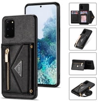 Dteck Case For Samsung Galaxy S20 FE (Fan Edition) 6.5-inch,Luxury Leather Zipper Card Holder Wallet Cross Body Shoulder Strap Case for Galaxy S20 FE 5G/4G Hybrid Rubber Kickstand Cover,Black
