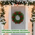 thumbnail image 2 of 17.3" Dense Green Faux Norfolk Cedar Christmas Wreath with Red Berries – Full Real-Touch Pine Winter Holiday Wreath for Front Door, Porch, Wall,Mantel & Fireplace Xmas Home Decorations,Seasonal Décor, 2 of 8