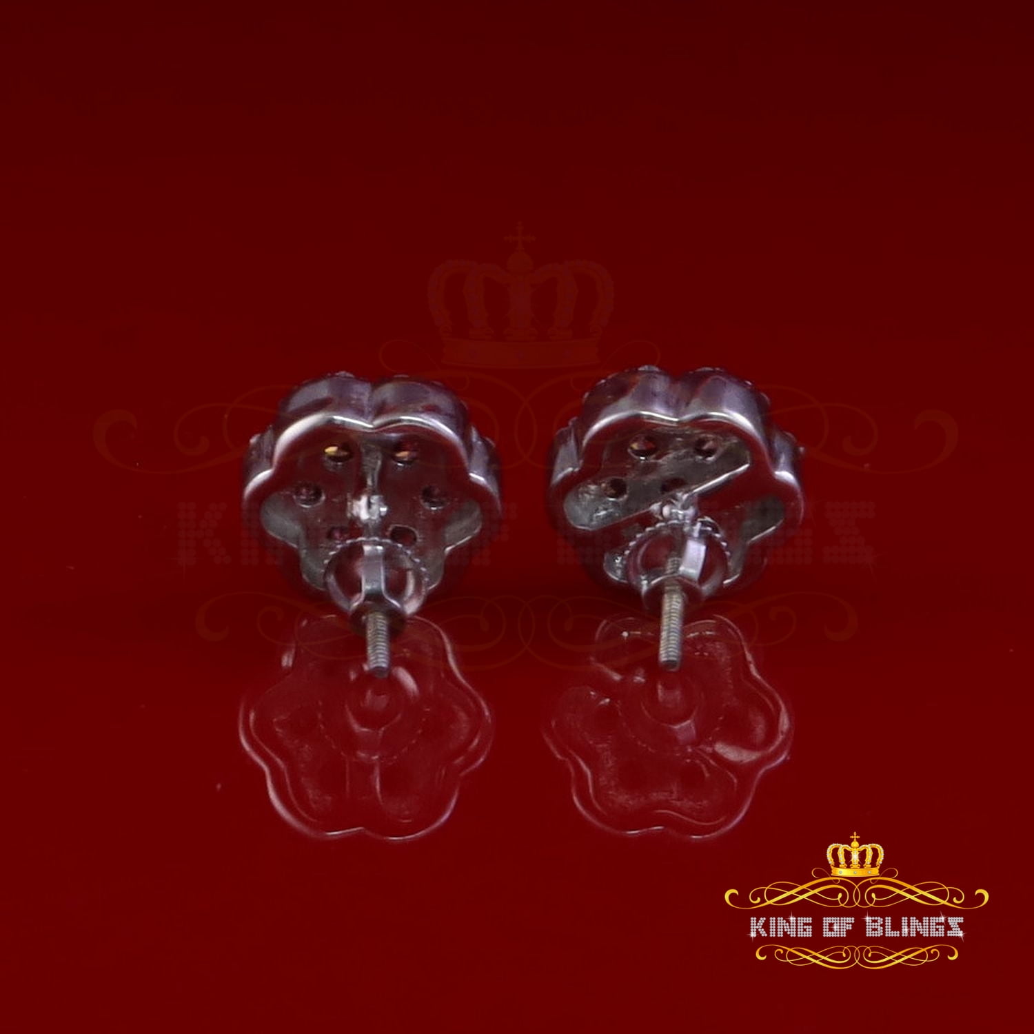 King of Bling's 925 Silver White 1.50ct VVS D Pink Moissanite Floral Men's/Women's Stud Earrings