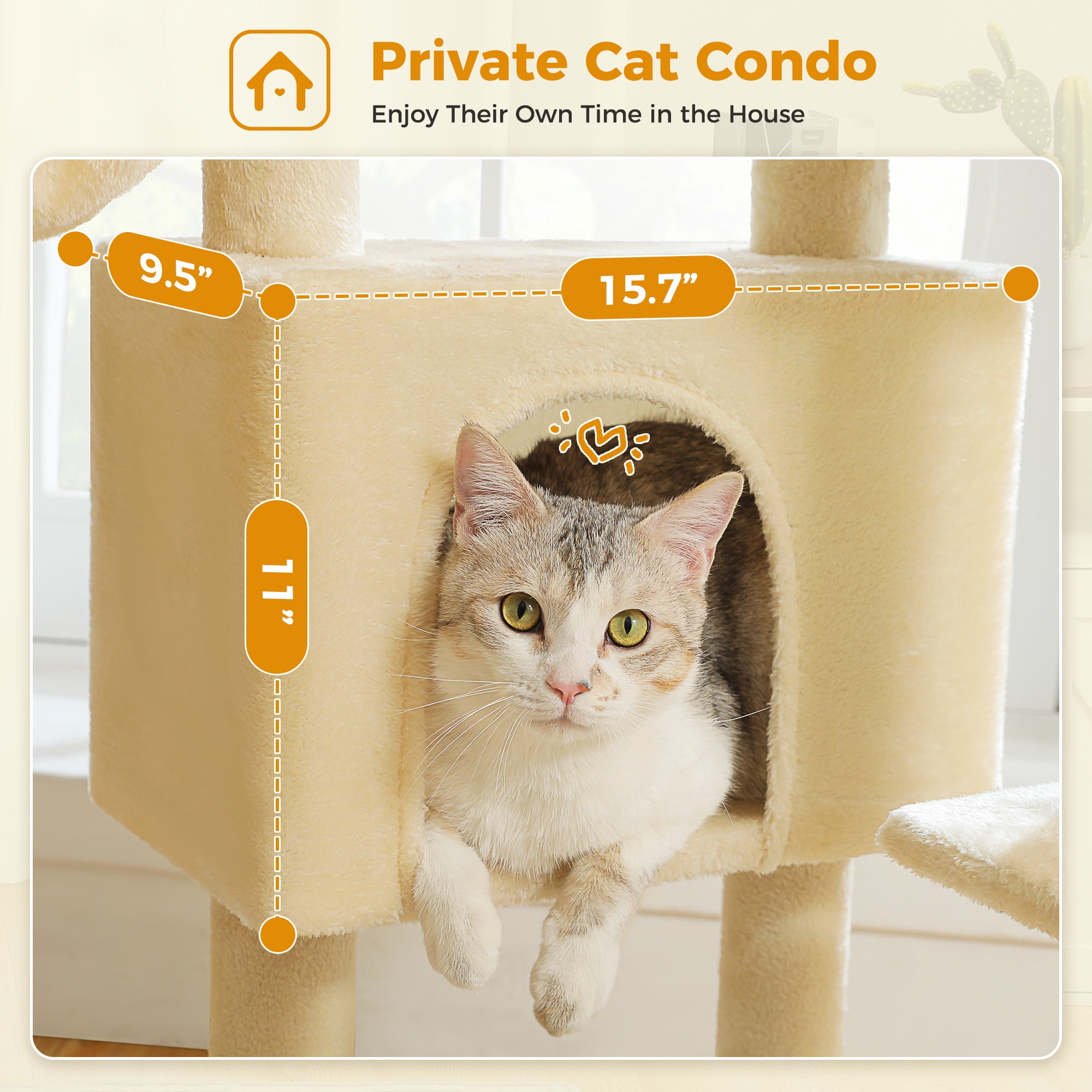 PAWZ Road 42" Cat Tree Condo With Large Perch Scratching Posts for Indoor Cats, Beige