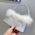thumbnail image 2 of Bolsos de noche para mujer, bolsos y carteras de diseñador de lujo para mujer, novedad de 2023, en nailon, mosaico, imitación de diamantes, adorno de plumas, para el hombro, 2 of 5