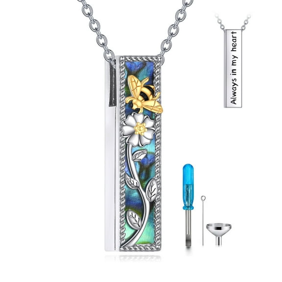Bee Daisy Urn Necklace for Ashes S925 Sterling Silver Memorial Jewelry for Men Women