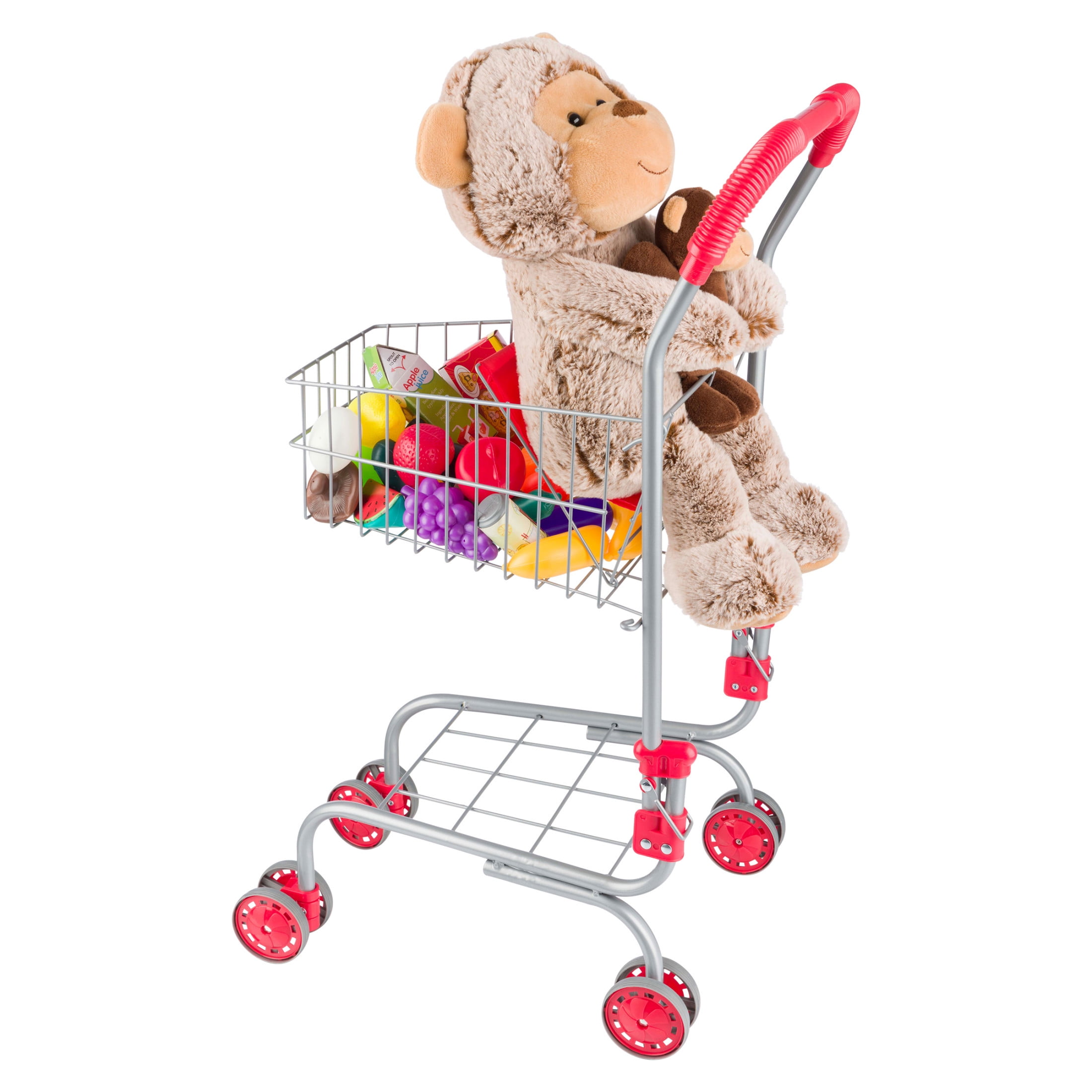 Hey Play Kids Shopping Cart with Pivoting Front Wheels and Fold-Up Design