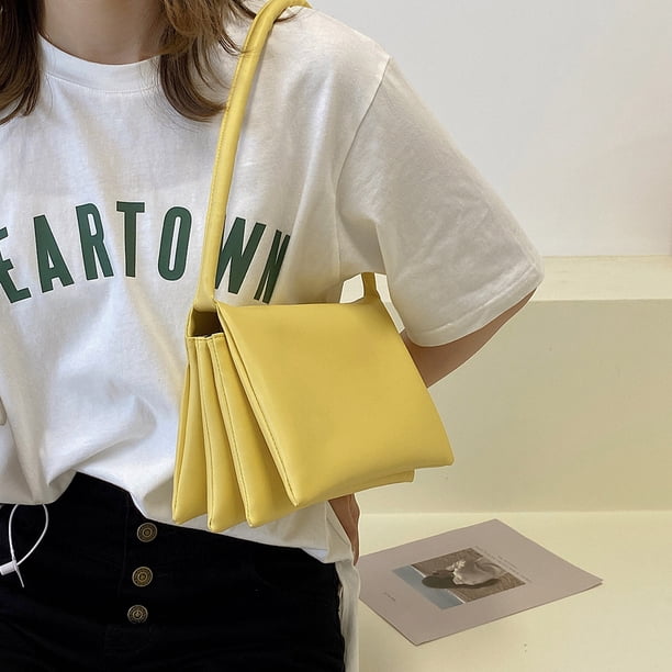 Bolso de mano retro para mujer, multicapa, suave, de PU, para hombro y axilas (amarillo)
