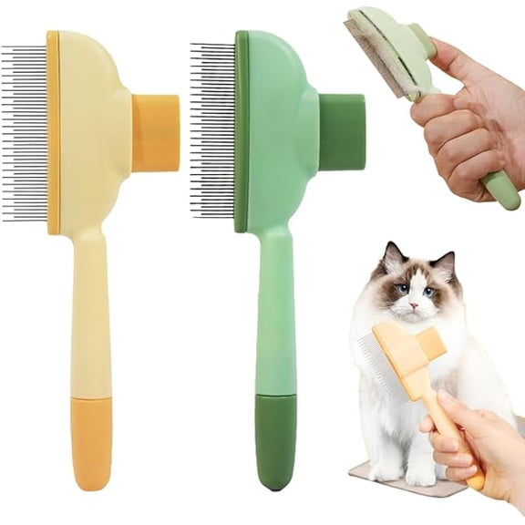 Saluqifa Pet Hair Comb, 2025 New Wider Cat Flea Comb with Release Button, 360 Degree Rotating Pet Grooming Brush for Cats Dogs (Green Yellow)