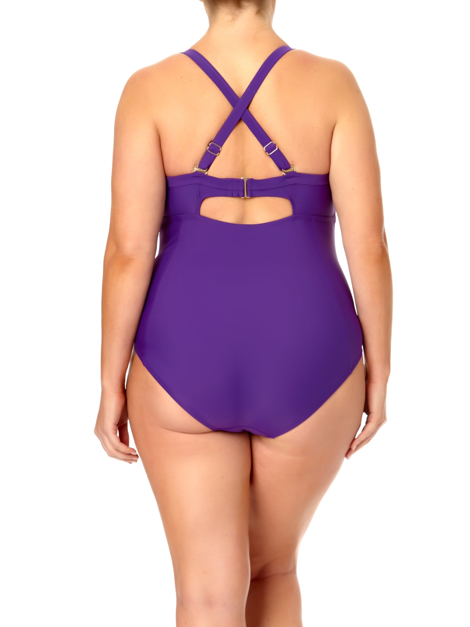 Terra & Sky Women's Plus Sweetheart Neckline Cross-Back One-Piece Swimsuit