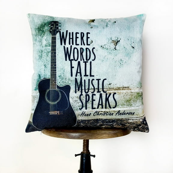 Guitar | Where Words Fail Music Speaks | Pillow Cover | Home Decor | Throw Pillow | Gift | Music decor | Music Gifts