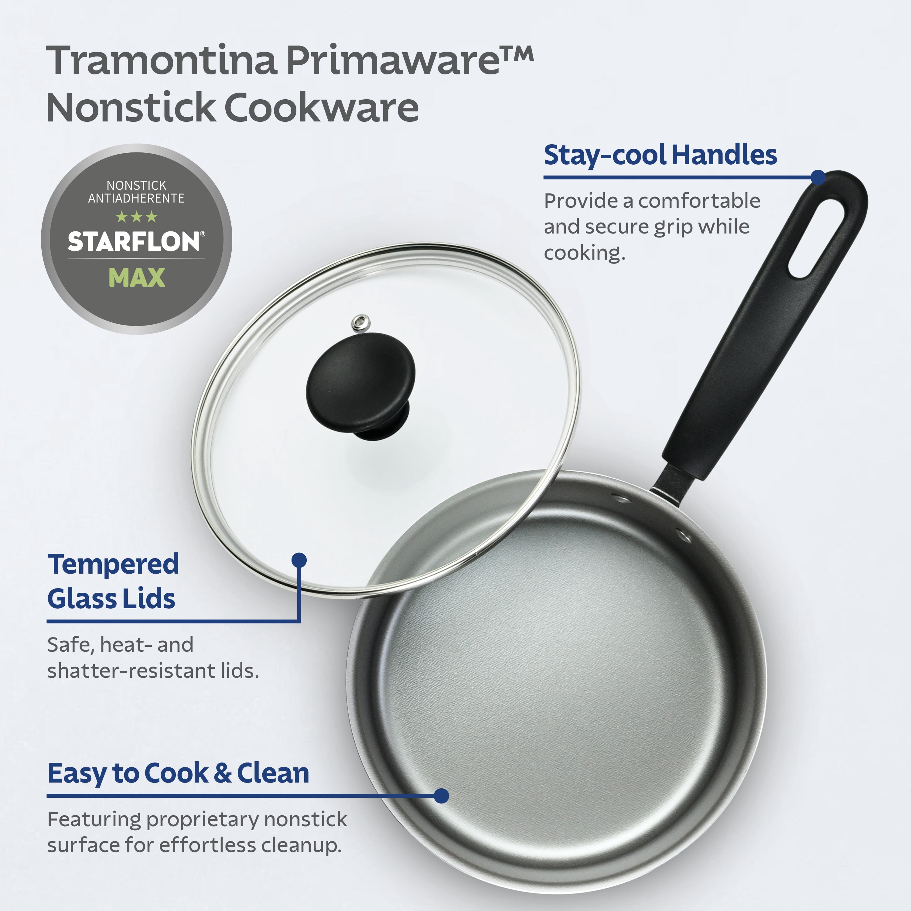 Tramontina Primaware 18-Piece Nonstick Cookware Set, Asphalt