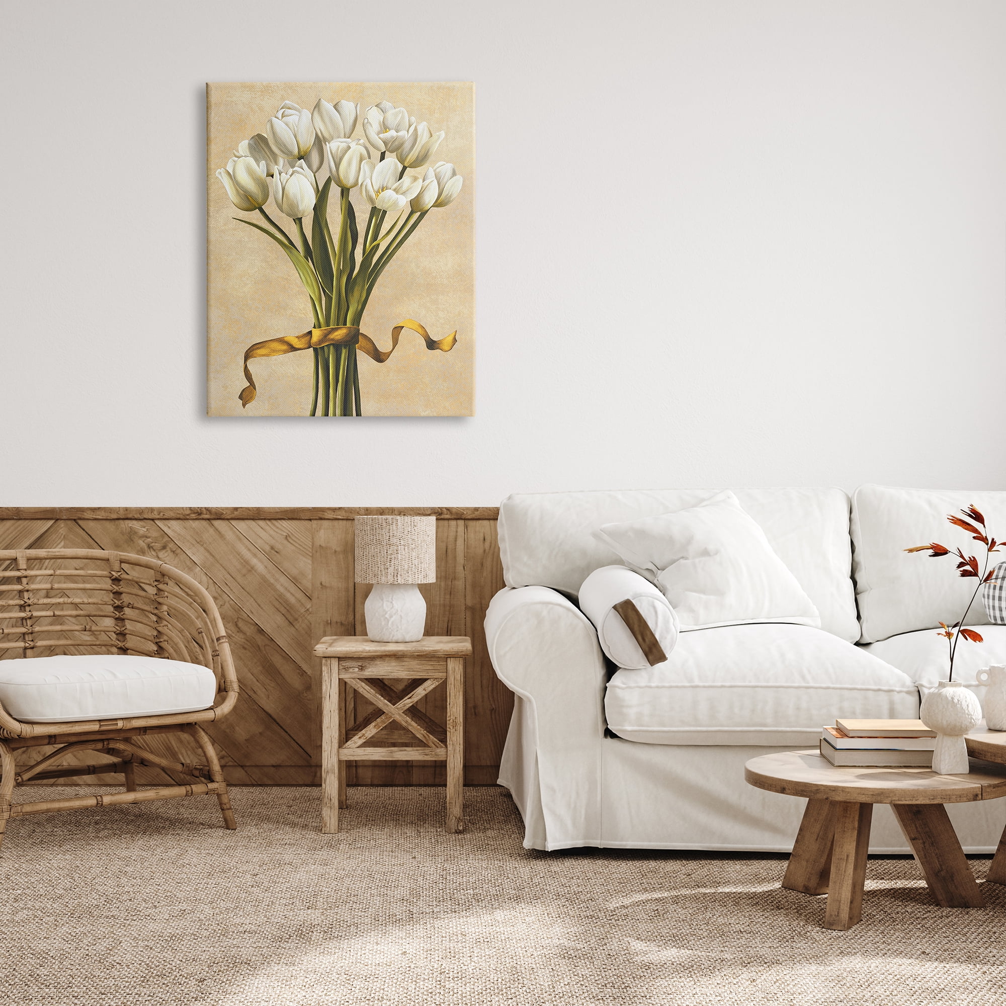 Stupell Industries Vintage White Tulips Botanical & Floral Painting Gallery Wrapped Canvas Art Print Wall Art, 30 x 40