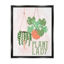 Stupell Industries Casual Plant Lady Hanging Green Potted Vegetation Graphic Art Jet Black Floating Framed Canvas Print Wall Art, Design by Kim Allen
