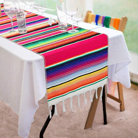 Camino De Mesa Mexicano Camino De Mesa De Sarape Mexicano De 14 X 84 Pulgadas Para Decoraciones De Boda De Fiesta Mexicana Camino De Mesa De Algodón Con Flecos