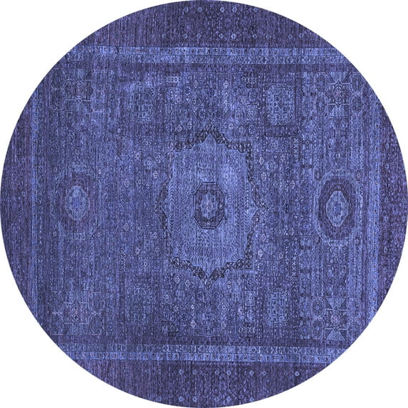 Ahgly Company Machine Washable Indoor Round Abstract Blue Modern Area Rugs, 5' Round