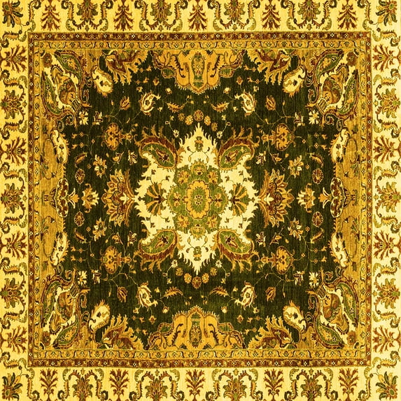 Ahgly Company Machine Washable Indoor Square Geometric Yellow Traditional Area Rugs, 7' Square