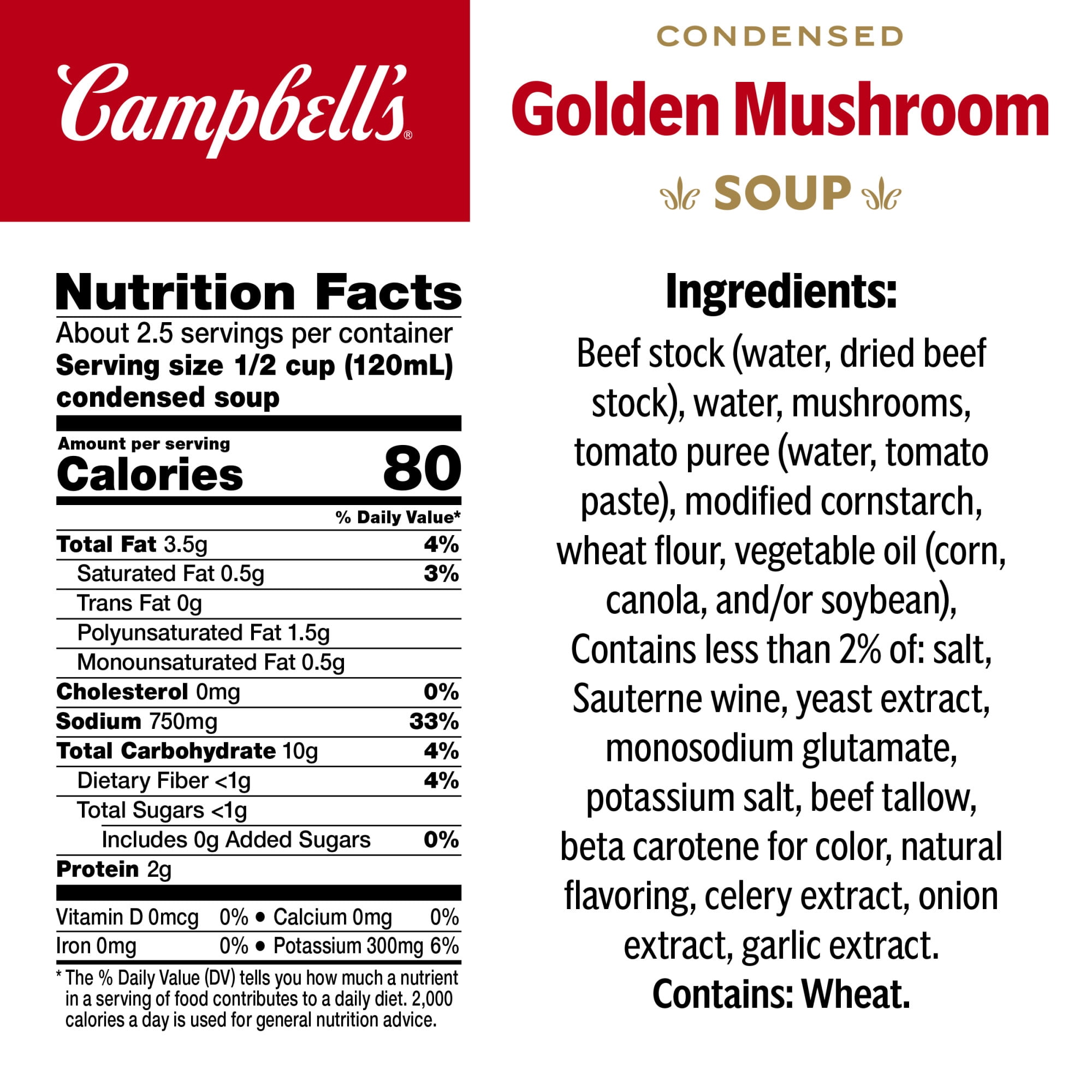 (8 pack) Campbell's Condensed Golden Mushroom Soup, 10.5 oz Can