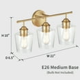 thumbnail image 4 of KAWOTI Bathroom Light Fixtures, 3-Light Vanity Light for Bathroom, Modern Vanity Lighting Fixtures with Clear Glass Shade(Antique Brass), 4 of 9