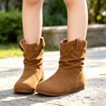 thumbnail image 2 of Otqutp Kids Mid Calf Boots for Girls aux Suede Ruched Tall Boots with Pull Tabs Soft Flat Non Slip Rubber Sole Boots Autumn Winter Outdoor Wear, 2 of 8