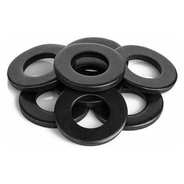 100pcs Flat Washers - Black Carbon Steel Spacers Fastener M3 M4 M5 M6 M8 M10, Black