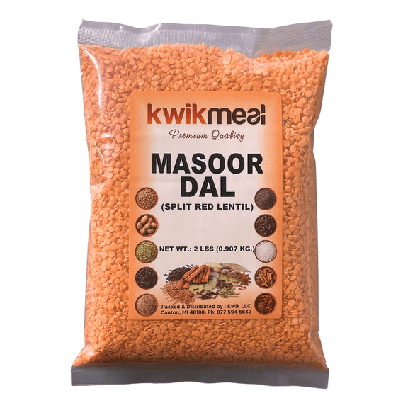 KwikMeal Masoor Dal / Split Red Lentil | 2 lbs (0.907 Kg) | Non GMO | Vegan | All Natural | Koshar | Gluten Friendly