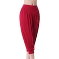 thumbnail image 4 of ZZwxWA Capris Straight Loose Fit Soft Wide Leg Workout Casual Yoga Gym Cotton Elastic Pleated Comfy Solid Pants Women Summer High Waist Trousers Red L, 4 of 5