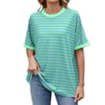 thumbnail image 1 of YDLCAFD Chemises à Manches Courtes pour Femmes Boutonnées T-Shirt à Manches Courtes à Rayures Col Rond Décontracté Ample Pull d'Été, 1 of 9
