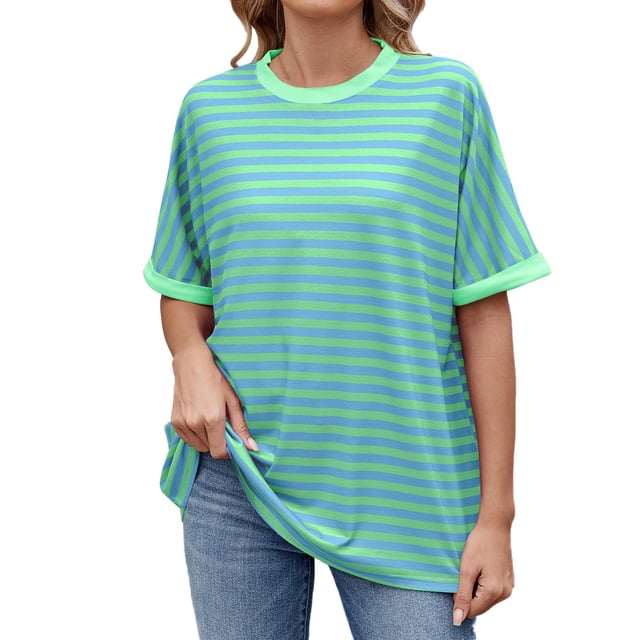YDLCAFD Chemises à Manches Courtes pour Femmes Boutonnées T-Shirt à Manches Courtes à Rayures Col Rond Décontracté Ample Pull d'Été