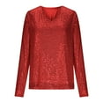thumbnail image 4 of Atogsazn Women's Sequins Blouse Casual V Neck Long Sleeve Pullover Shirt Business Work Tops Outfit Clothing Red S Fashion, 4 of 6