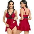 thumbnail image 6 of Women V Neck Swim Dress Two Piece Flowy Tummy Control Swimsuits with Boyshorts, 6 of 8