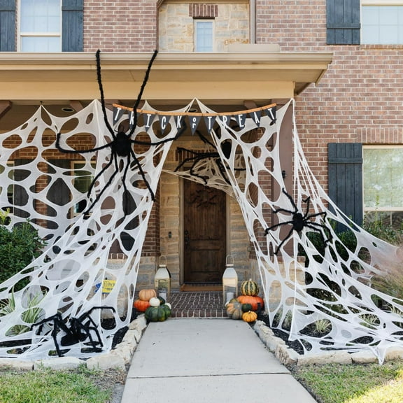 Spider Web Halloween Decorations Outdoor, Stretchy Spider Webbing for Halloween Decor, Spider Web Decorations for Hunted House Halloween Party