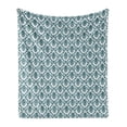 thumbnail image 1 of Damask Soft Flannel Fleece Blanket, Damask Toned Floral Sprigs Baroque Feature Patterns Complex Detailed Motifs Image, Cozy Plush for Indoor and Outdoor Use, 60" x 80", Green White, by Ambesonne, 1 of 6
