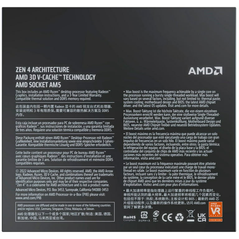 AMD Ryzen 7 7800X3D - Ryzen 7 7000 Series 8-Core Socket AM5 120W AMD Radeon  Graphics Desktop Processor - 100-100000910WOF 