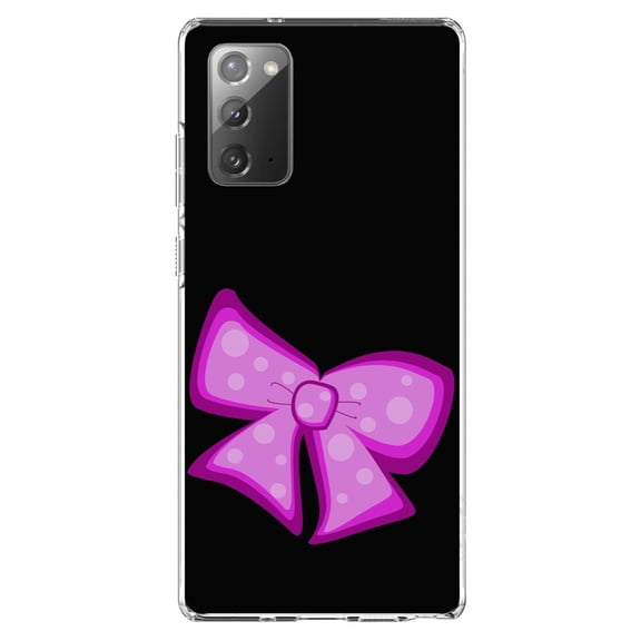 DistinctInk Clear Shockproof Hybrid Case for Galaxy Note 20 ULTRA (6.9" Screen) - TPU Bumper, Acrylic Back, Tempered Glass Screen Protector - Pink Black Bow Ribbon - Cartoon Bows / Ribbons