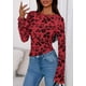 thumbnail image 3 of Blusa PRETTYGARDEN para Mujer Manga Larga Floral en Malla Roja, 3 of 8