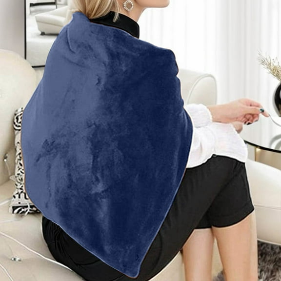 GARENAS Heated Shawl Pad USB Heated Shawl Electric Heated Blanket Plush Flannel Blanket with 3 Heat Level Setting for Car Office Home Travel 100x70cm 1PCS(Navy)