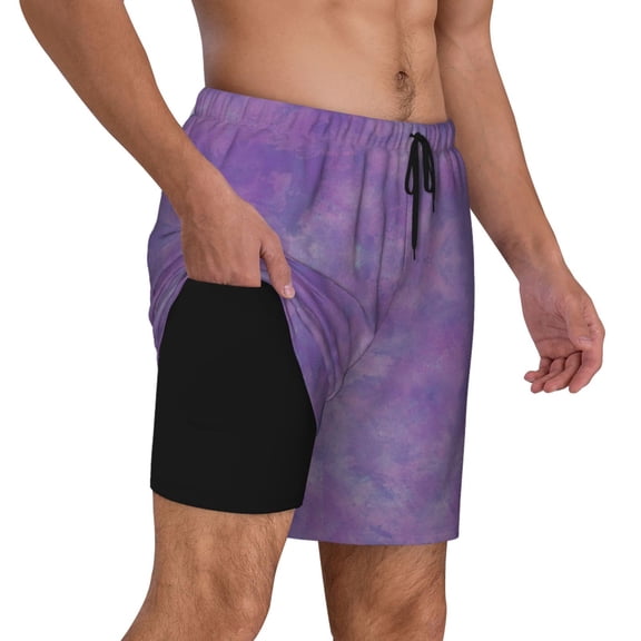 Mens Purple Paint 2 in 1 Quick Dry Swim Trunks with Compression Liner Beach Shorts