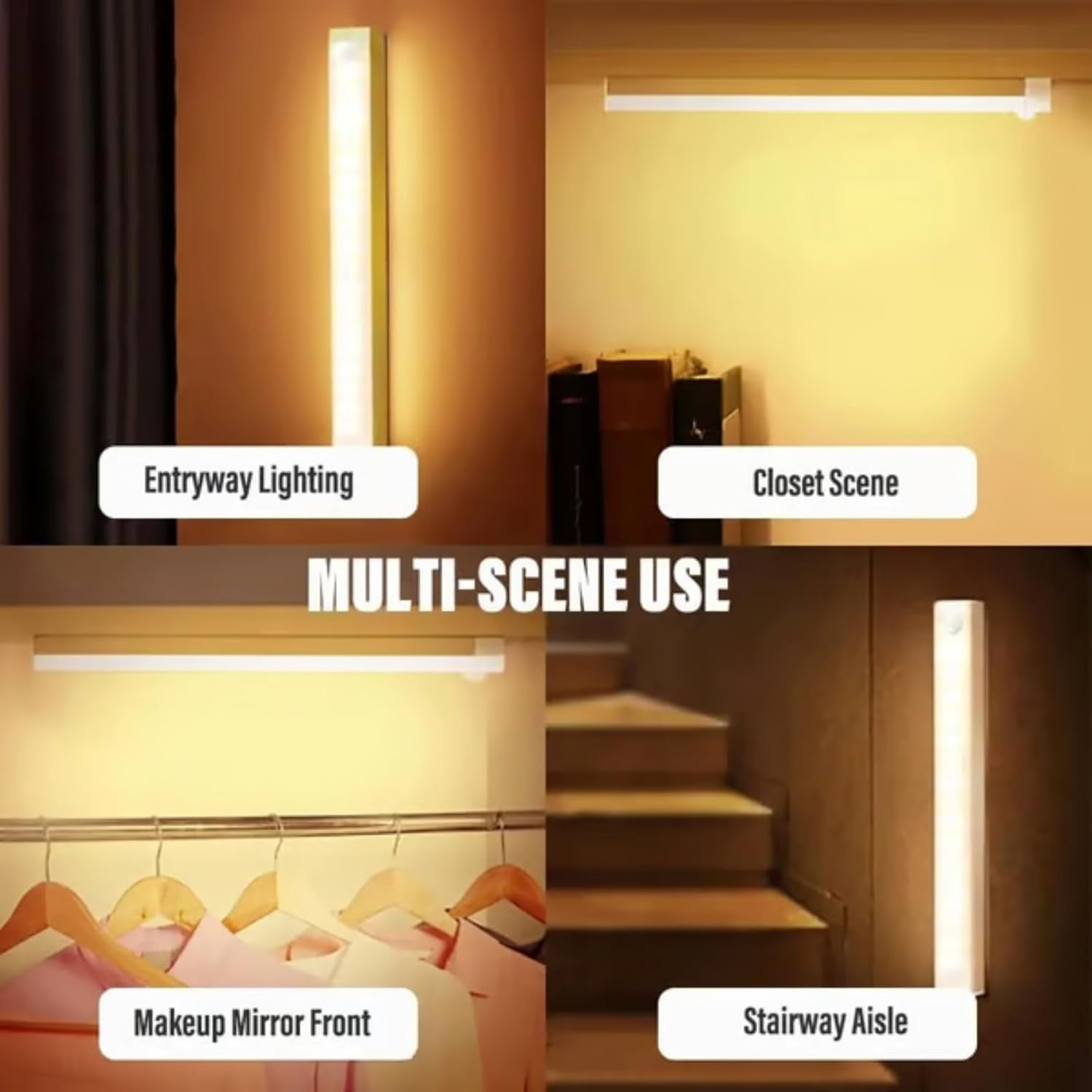 Magnetic Rechargeable LED Motion Sensor Lights – 3 Color Temperature Closet Lights, USB Stick-on Wireless Lights for Wardrobe, Cabinet, Stairs, Hallway