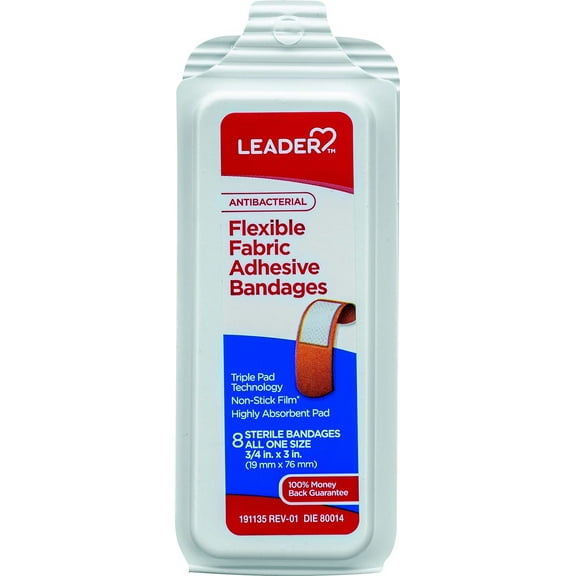 Leader Advanced Antibacterial Fabric Bandages, 8 ct