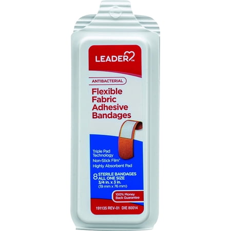 Leader Advanced Antibacterial Fabric Bandages, 8 ct