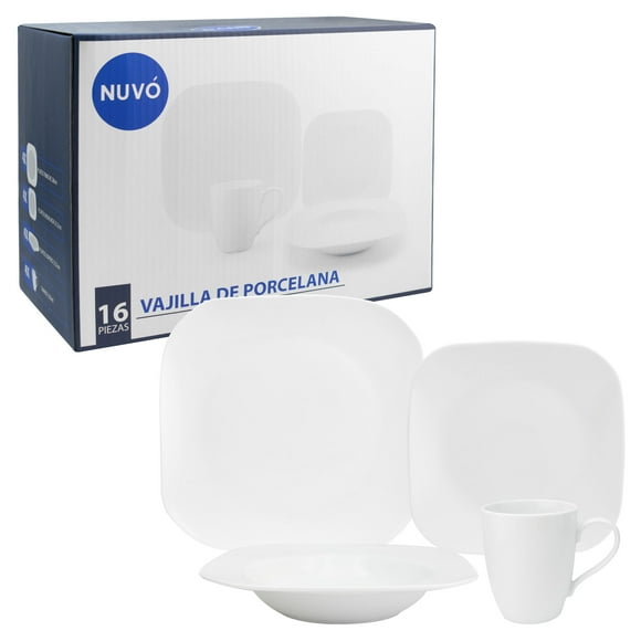 Juego de vajilla Ambient 21 porcelana blanca cuadrada 16 piezas para 4 Personas con caja de regalo