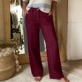 thumbnail image 2 of Feancey Womens Linen Dress Pants Summer High Waist Straight Leg Pants Business Casual Loose Palazzo Trousers with Pockets Red L, 2 of 7