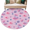 thumbnail image 2 of Spring Floral 6ft Round Rugs, Summer Botanical Purple Pink Flower Washable Non-Slip Area Rugs for Living Room Bedroom Kitchen, Soft Low Pile Dining Room Kicthen Circle Carpet, Indoor Floor Rug, 2 of 9