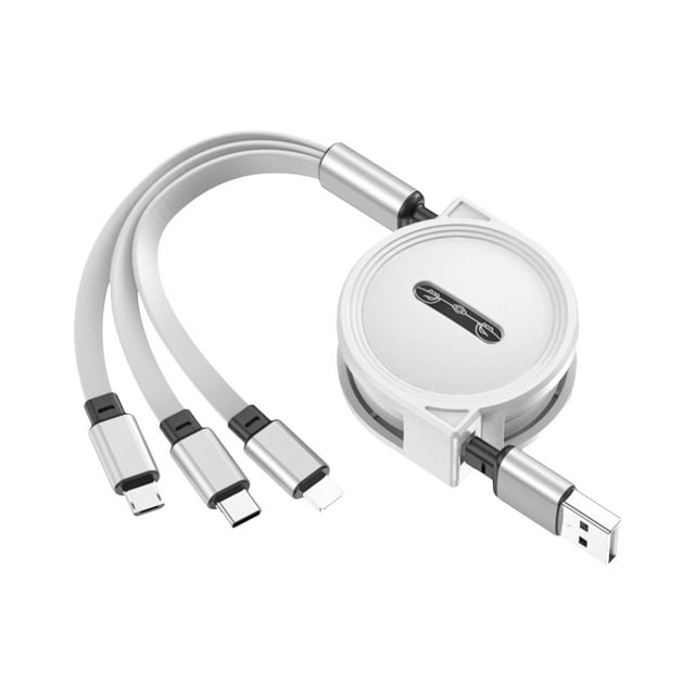Edgergery Five Gear Retractable 3 In 1 USB Cable Data Line Universal Portable Fast Char-ging Cable With Type C/Micro USB/IOS Port Connector Max 120cm