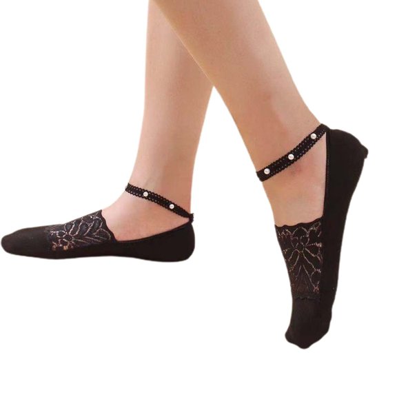 Womens Socks 1 Pair Women's Pearl Lace Breathable Non-Slip Ballerina Socks Compression Socks for Women Black One Size