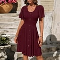 thumbnail image 2 of Staron Women Summer Dresses Button V Neck Tiered Ruffle Short Sleeve Dress Flowy Knee Length Spring A-Line Pleated Dresses, 2 of 7