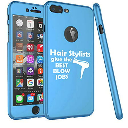 360° Full Body Thin Slim Hard Case Cover + Tempered Glass Screen Protector for Apple iPhone Hair Stylists Give The Best Blow Jobs Funny Hairdresser (Light-Blue, for Apple iPhone 6 Plus / 6s